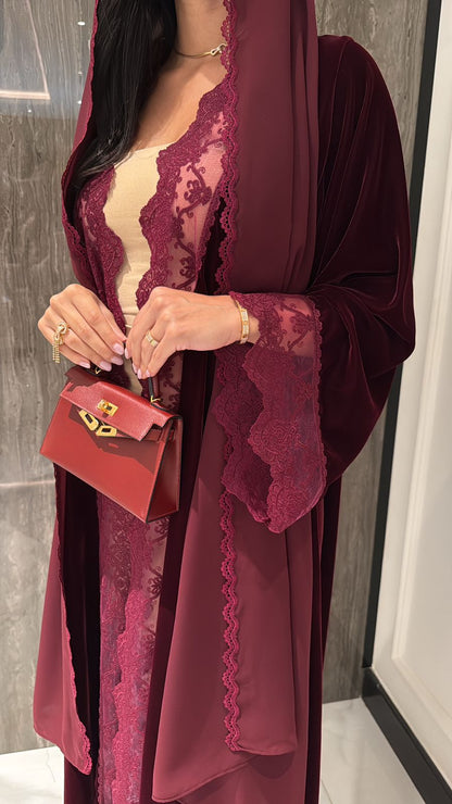 Maroon Lace Velvet