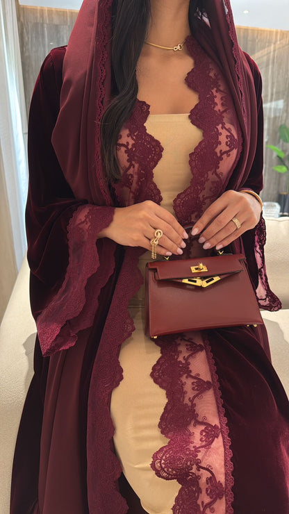 Maroon Lace Velvet